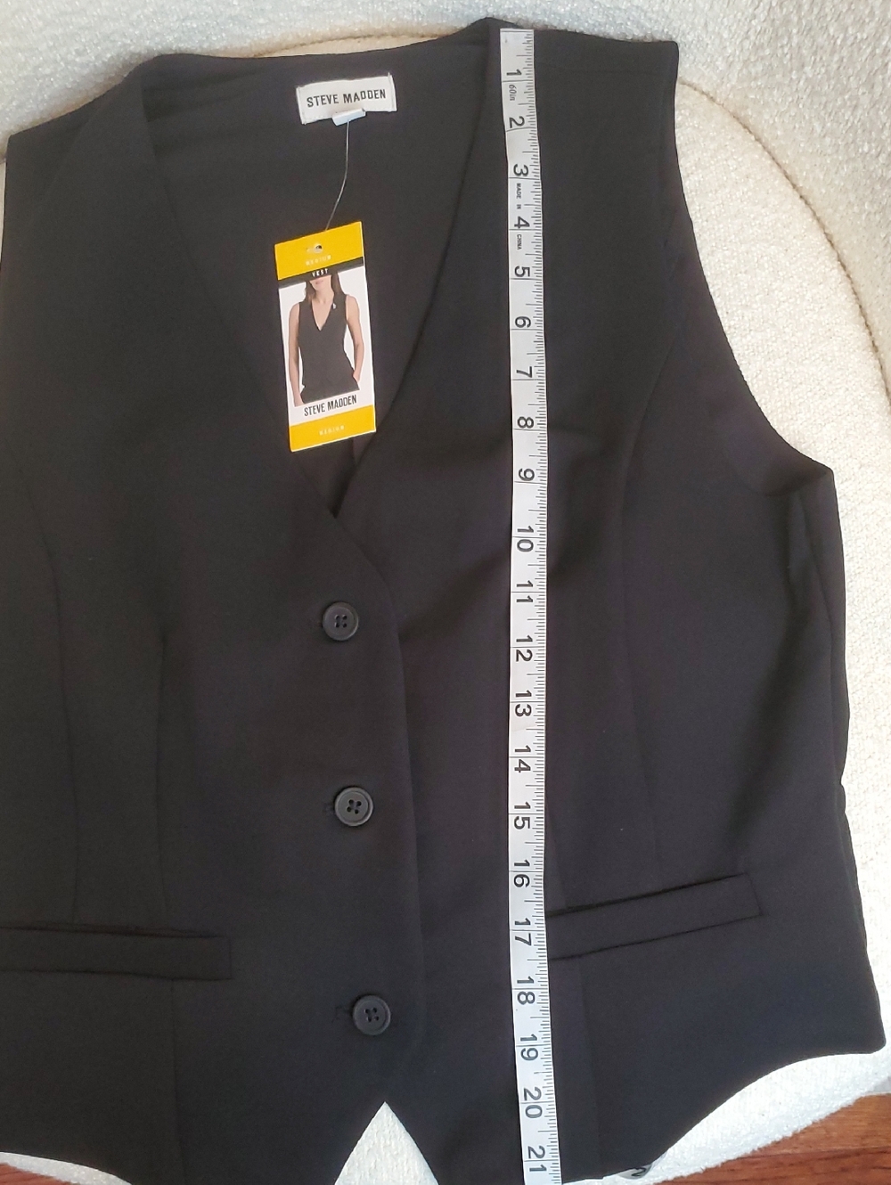 NWT Steve Madden Black Tailored Button-Front Vest Size Medium - Picture 6 of 6